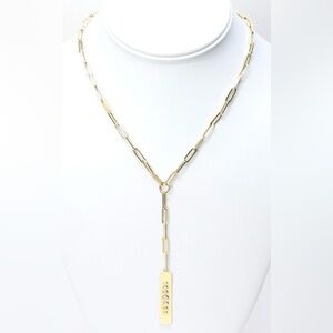14K Yellow Gold Ladies Paper Clip Chain Necklace with Diamond Drop Pendant